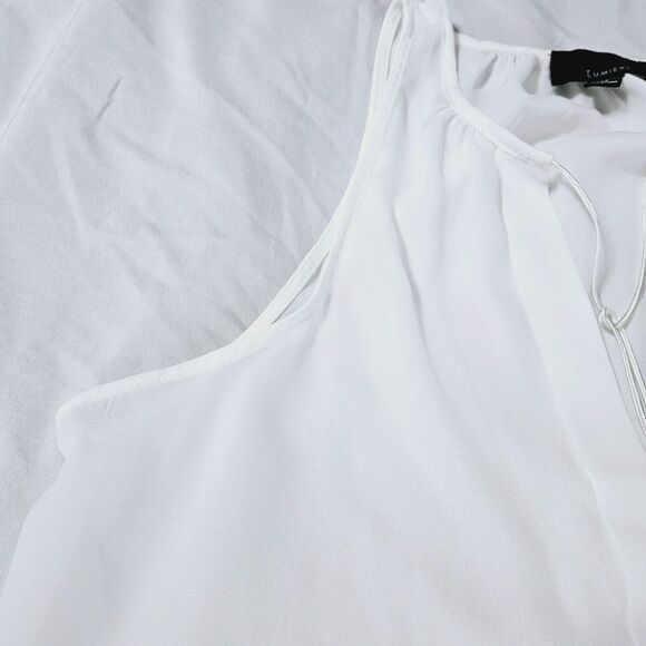 Lumiere Womens Blouse White Size Medium 100% Polyester Pullover Sleeveless Deep - Picture 8 of 12